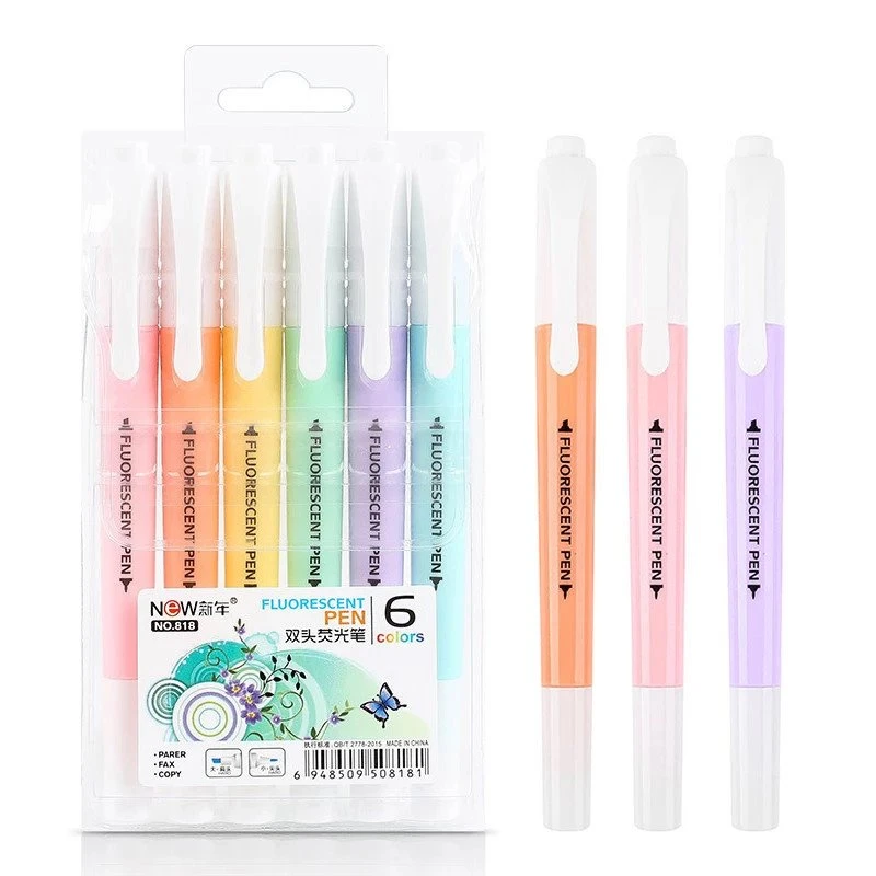 6pcs Set Double Head Fluworexxenti Highlighter Pinna Ma