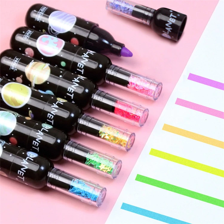 6pcs Cute Planet Wine Bottle Mini Highlighter