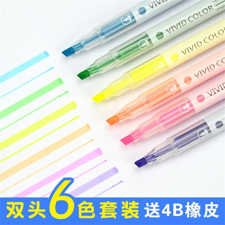 Highlighter fwejjaħ b'ponta doppja 6pcs
